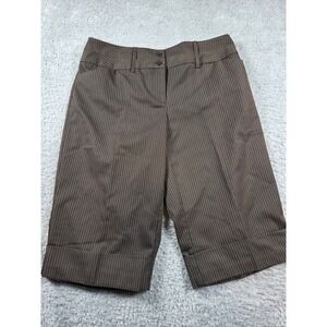 Studio 1940 Bermuda Shorts 6 Brown Womens Pinstripe Cuffed Knee Length Tailored